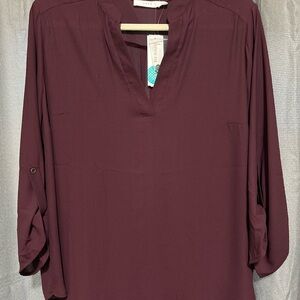 Lush Warren Purple Split Neck Blouse